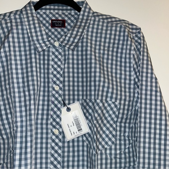 UNTUCKit Crispo Women’s Blue Checkered Long Sleeve Button Down Shirt Size 16 NWT - Picture 3 of 5